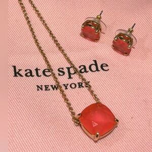 Kate Spade Coral Pink Cushion-Cut Pendant Necklace & Stud Earrings Set